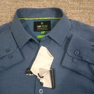 New Tom Baine Stretch  Performance Shirt Mens 14 -141/2 Slim Fit  Blue